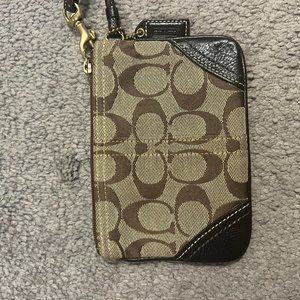 Dark Brown & Tan Coach Wristlet